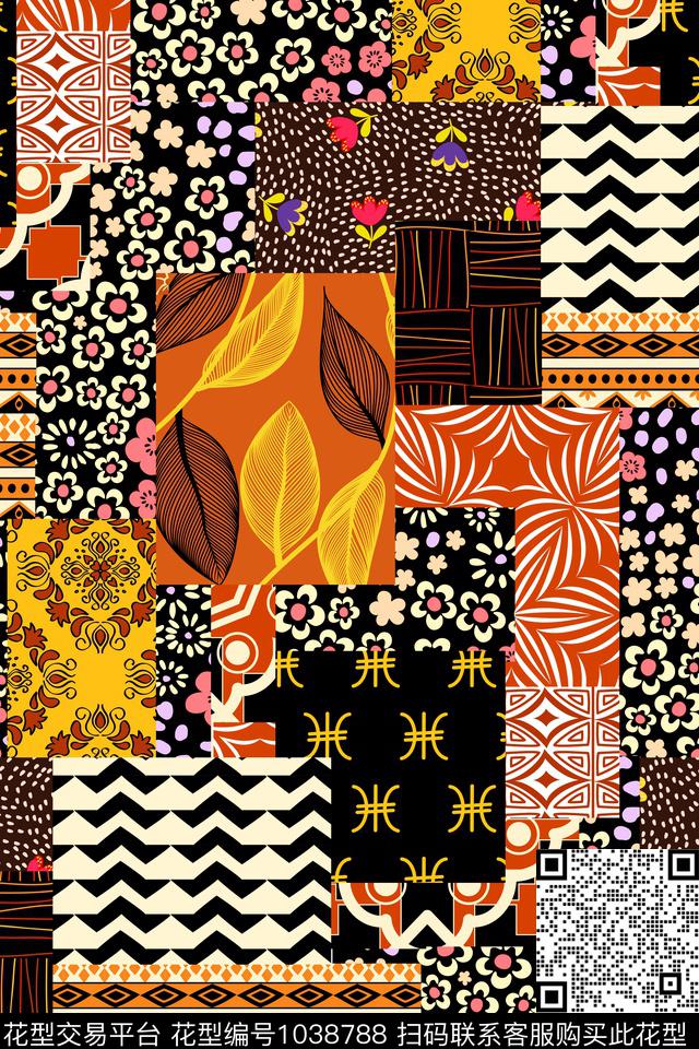 民族风吉祥图案混合拼接数码印花华亿平台下载（图片编号: 1038788） - 瓦栏（Walan）