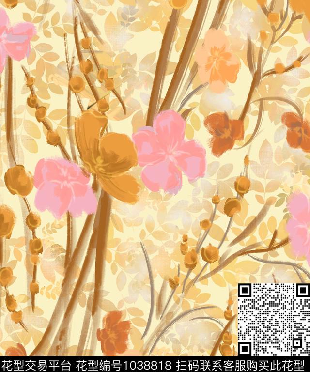 植物手绘花卉花卉数码印花华亿平台下载（图片编号: 1038818） - 瓦栏（Walan）