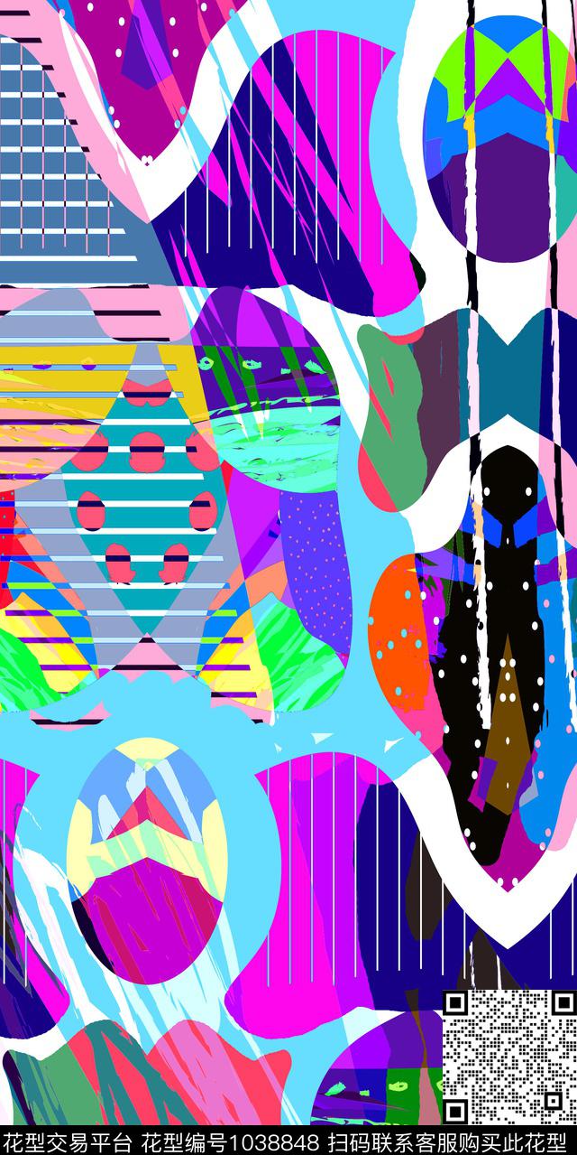 抽象女装几何数码印花华亿平台下载（图片编号: 1038848） - 瓦栏（Walan）
