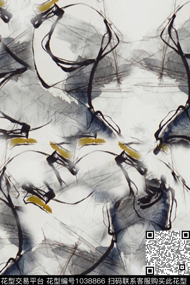 泼墨线条抽象数码印花华亿平台下载（图片编号: 1038866） - 瓦栏（Walan）
