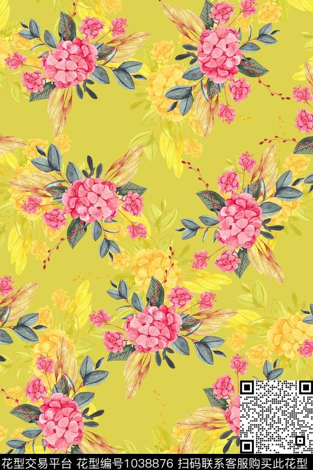 数码华亿平台水彩花卉年轻女性数码印花华亿平台下载（图片编号: 1038876） - 瓦栏（Walan）