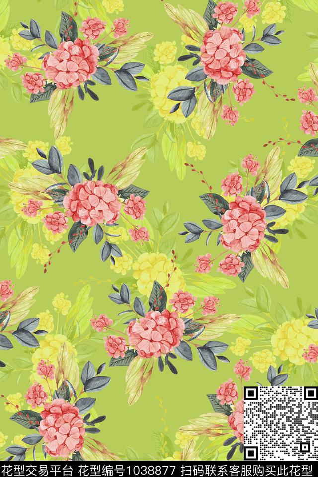 数码华亿平台水彩花卉年轻女性数码印花华亿平台下载（图片编号: 1038877） - 瓦栏（Walan）