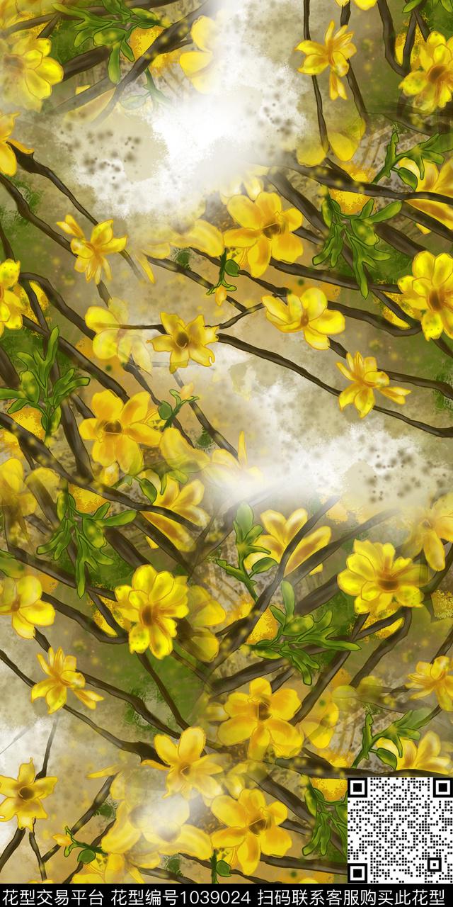 数码华亿平台水彩花卉花卉数码印花华亿平台下载（图片编号: 1039024） - 瓦栏（Walan）