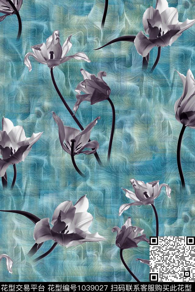数码华亿平台抽象花卉数码印花华亿平台下载（图片编号: 1039027） - 瓦栏（Walan）