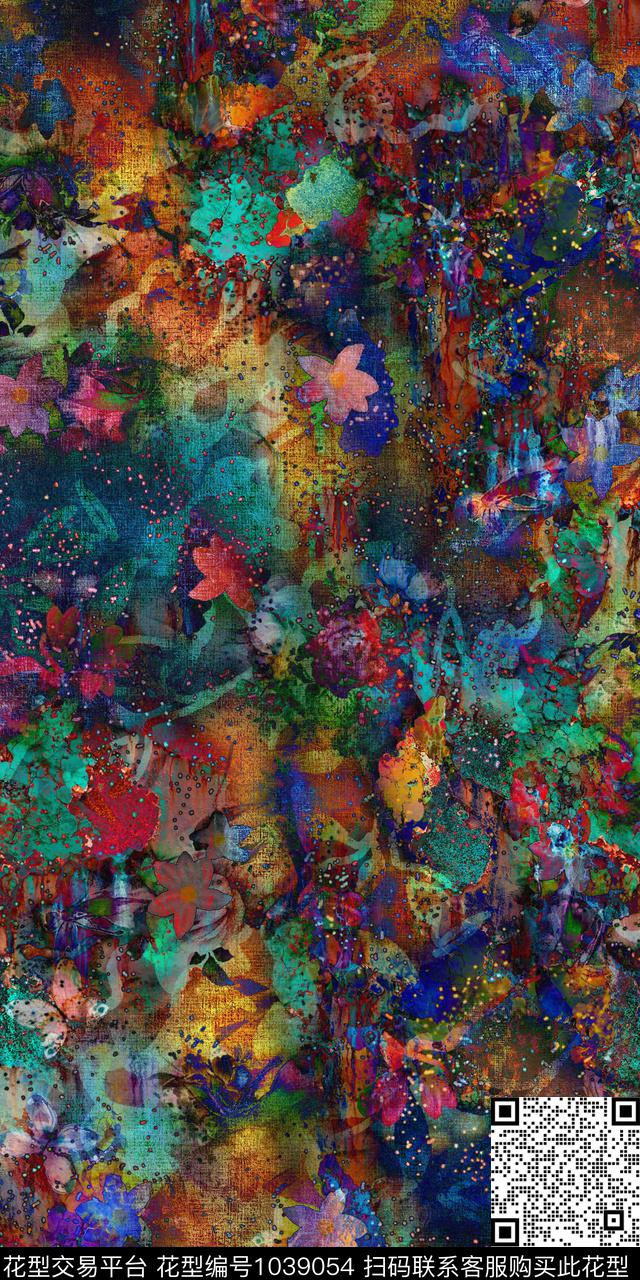 抽象花卉抽象渐变数码印花华亿平台下载（图片编号: 1039054） - 瓦栏（Walan）