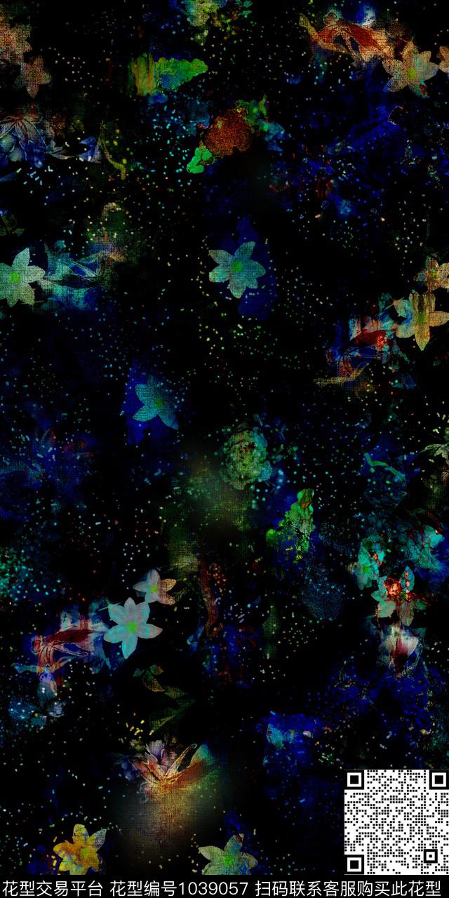 炫彩抽象花卉抽象男装数码印花华亿平台下载（图片编号: 1039057） - 瓦栏（Walan）