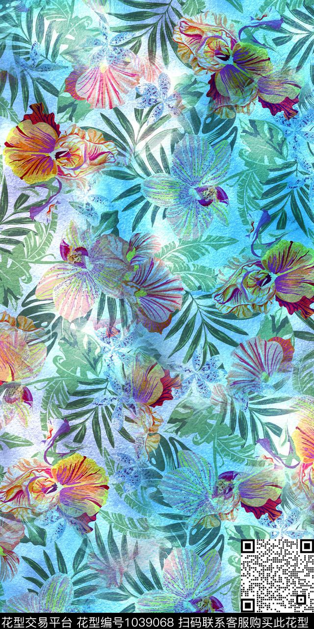抽象花卉小碎花手绘花卉数码印花华亿平台下载（图片编号: 1039068） - 瓦栏（Walan）