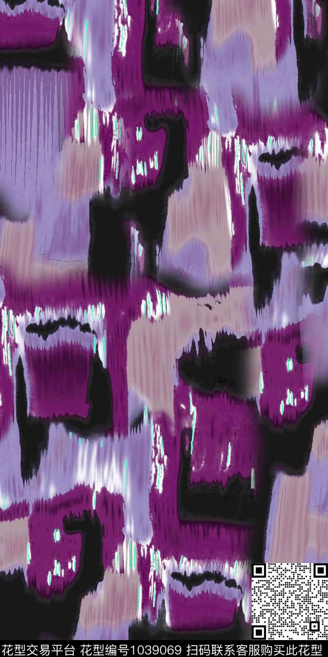 抽象复古手绘几何数码印花华亿平台下载（图片编号: 1039069） - 瓦栏（Walan）