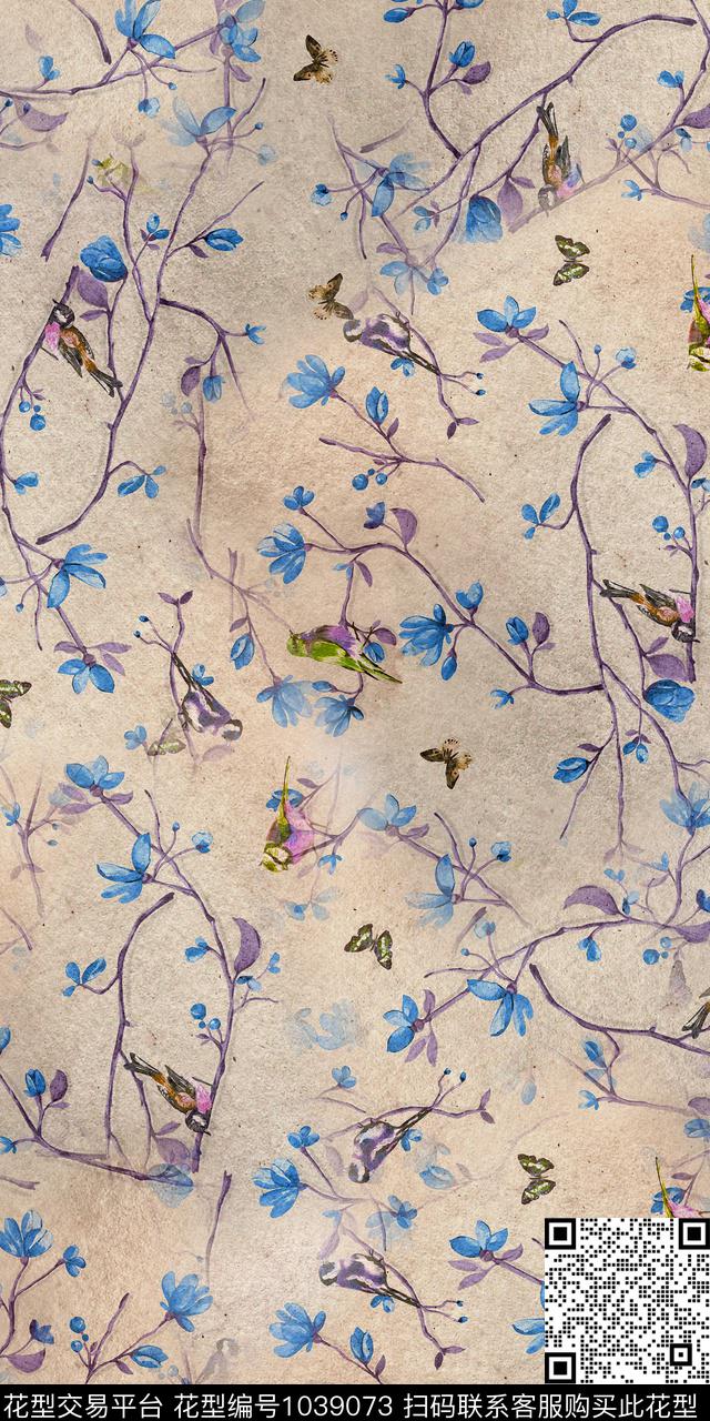 小碎花手绘花卉复古数码印花华亿平台下载（图片编号: 1039073） - 瓦栏（Walan）
