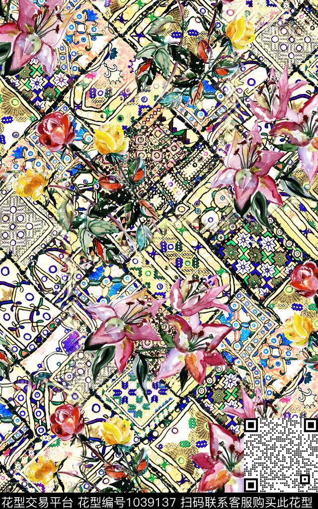 数码华亿平台民族风抽象数码印花华亿平台下载（图片编号: 1039137） - 瓦栏（Walan）
