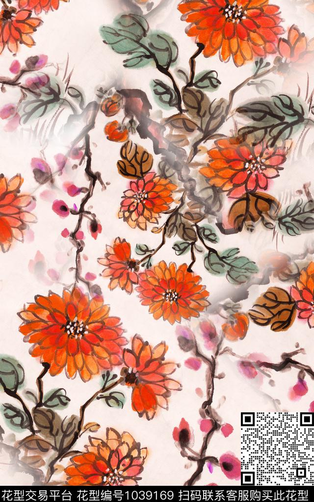 数码华亿平台水彩花卉花卉数码印花华亿平台下载（图片编号: 1039169） - 瓦栏（Walan）
