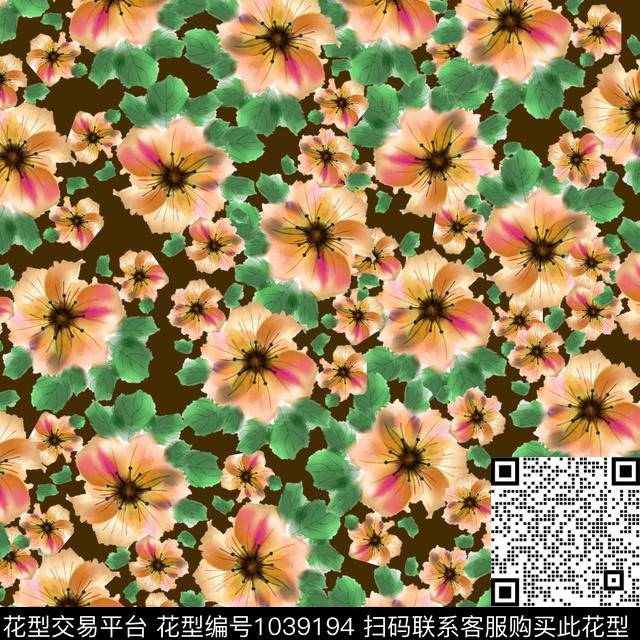 黑底花卉抽象花卉数码印花华亿平台下载（图片编号: 1039194） - 瓦栏（Walan）