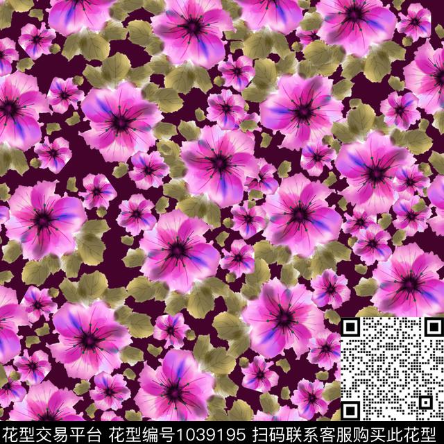 黑底花卉抽象花卉数码印花华亿平台下载（图片编号: 1039195） - 瓦栏（Walan）