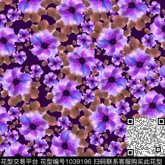 黑底花卉抽象花卉数码印花华亿平台下载（图片编号: 1039196） - 瓦栏（Walan）