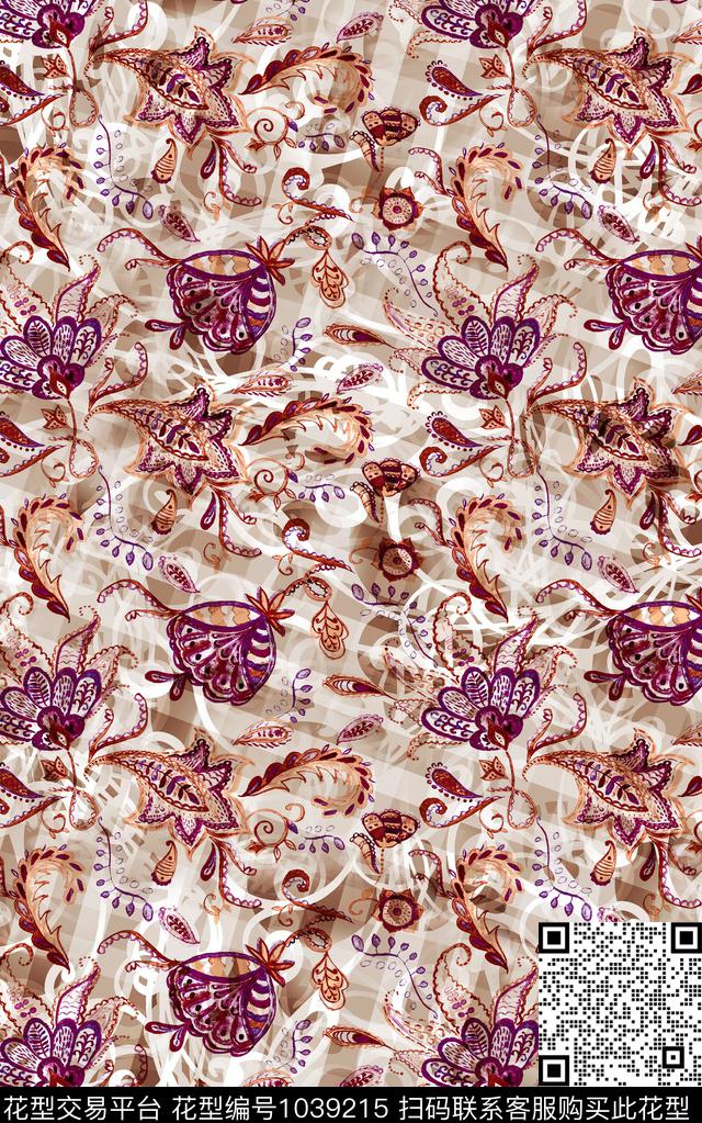 数码华亿平台民族风抽象数码印花华亿平台下载（图片编号: 1039215） - 瓦栏（Walan）