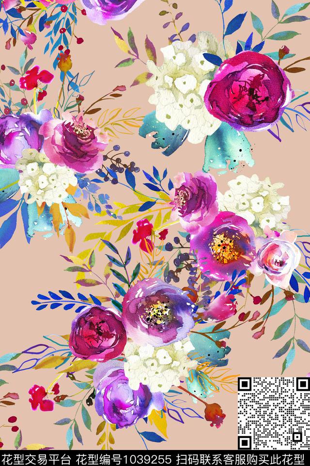 花卉水彩花卉手绘花卉数码印花华亿平台下载（图片编号: 1039255） - 瓦栏（Walan）