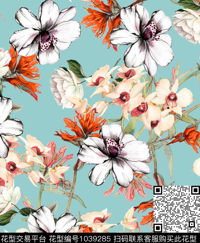 创意花卉手绘花卉数码印花华亿平台下载（图片编号: 1039285） - 瓦栏（Walan）