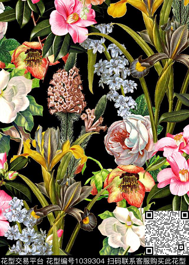花卉手绘花卉植物数码印花华亿平台下载（图片编号: 1039304） - 瓦栏（Walan）
