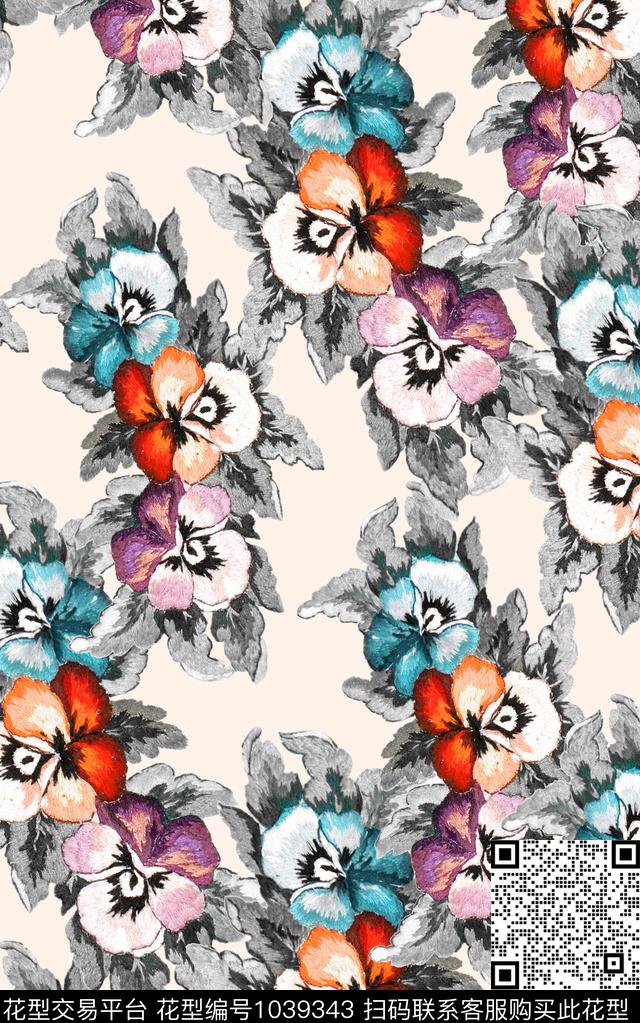 花卉手绘花卉数码印花华亿平台下载（图片编号: 1039343） - 瓦栏（Walan）