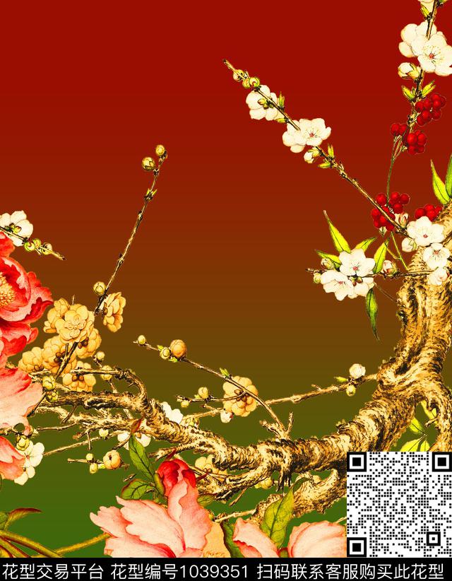 中老年花鸟连衣裙数码印花华亿平台下载（图片编号: 1039351） - 瓦栏（Walan）