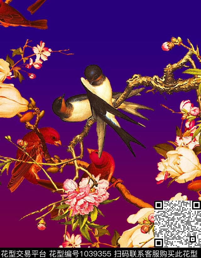 中老年花鸟连衣裙数码印花华亿平台下载（图片编号: 1039355） - 瓦栏（Walan）