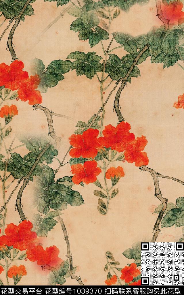 中国风笔触中老年数码印花华亿平台下载（图片编号: 1039370） - 瓦栏（Walan）