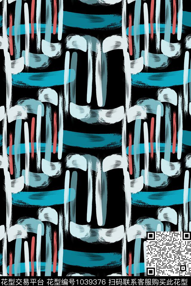 男装格子抽象手绘线条笔触数码印花华亿平台下载（图片编号: 1039376） - 瓦栏（Walan）