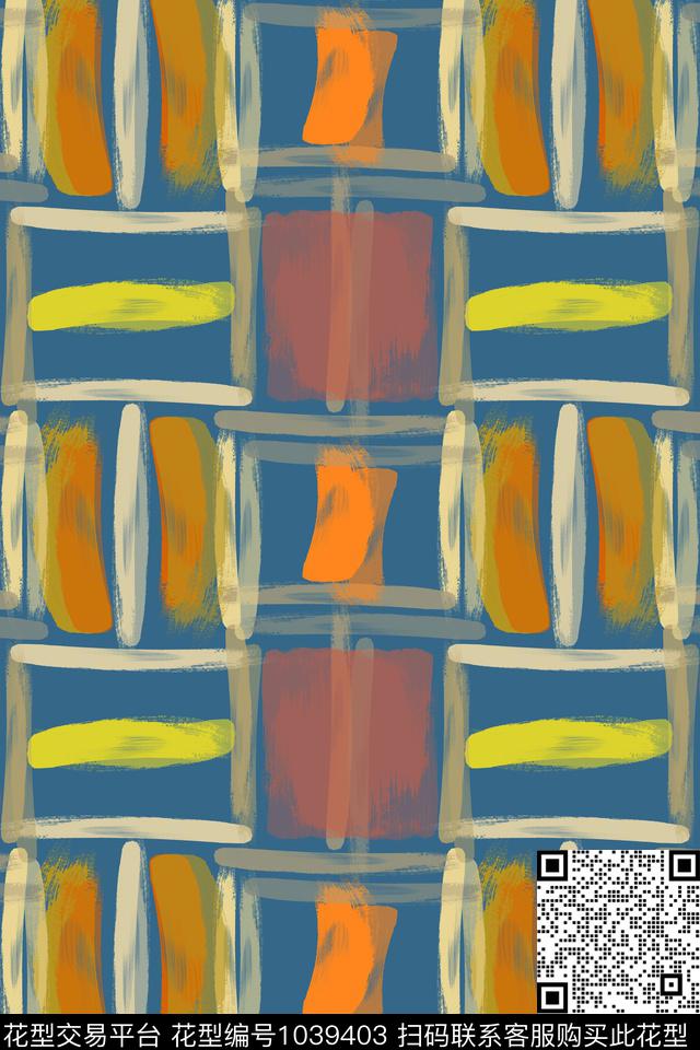 男装格子手绘线条笔触抽象色彩数码印花华亿平台下载（图片编号: 1039403） - 瓦栏（Walan）