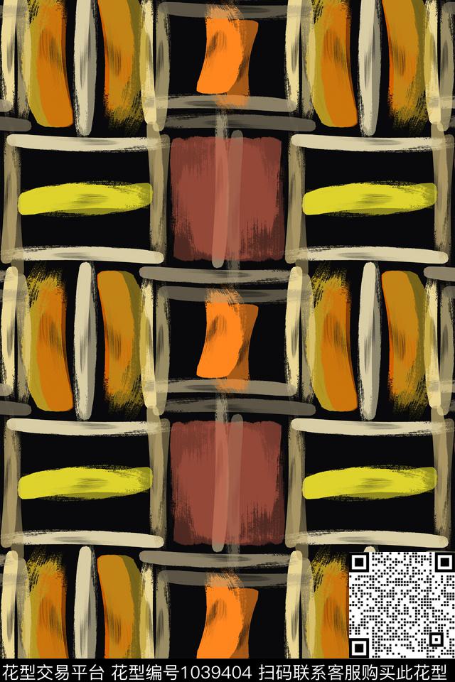 男装格子手绘线条笔触抽象色彩数码印花华亿平台下载（图片编号: 1039404） - 瓦栏（Walan）