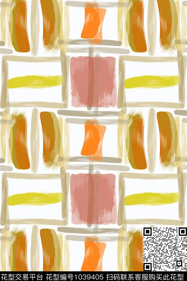 男装格子手绘线条笔触抽象色彩数码印花华亿平台下载（图片编号: 1039405） - 瓦栏（Walan）