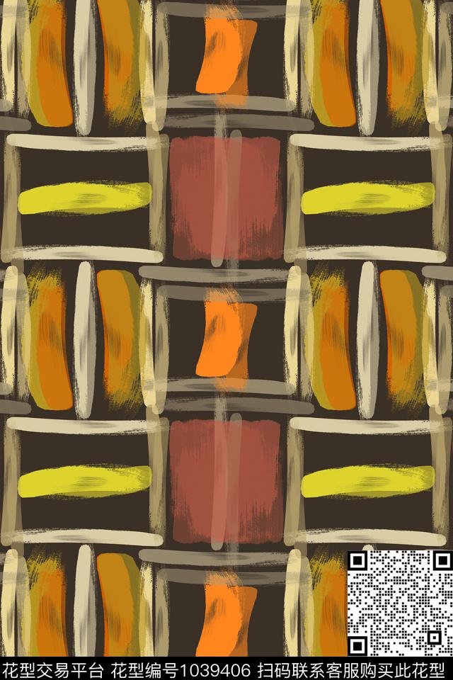 男装格子手绘线条笔触抽象色彩数码印花华亿平台下载（图片编号: 1039406） - 瓦栏（Walan）