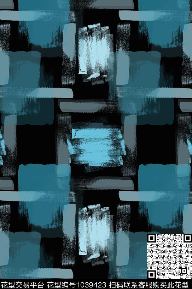 抽象色彩格子混搭手绘线条笔触数码印花华亿平台下载（图片编号: 1039423） - 瓦栏（Walan）