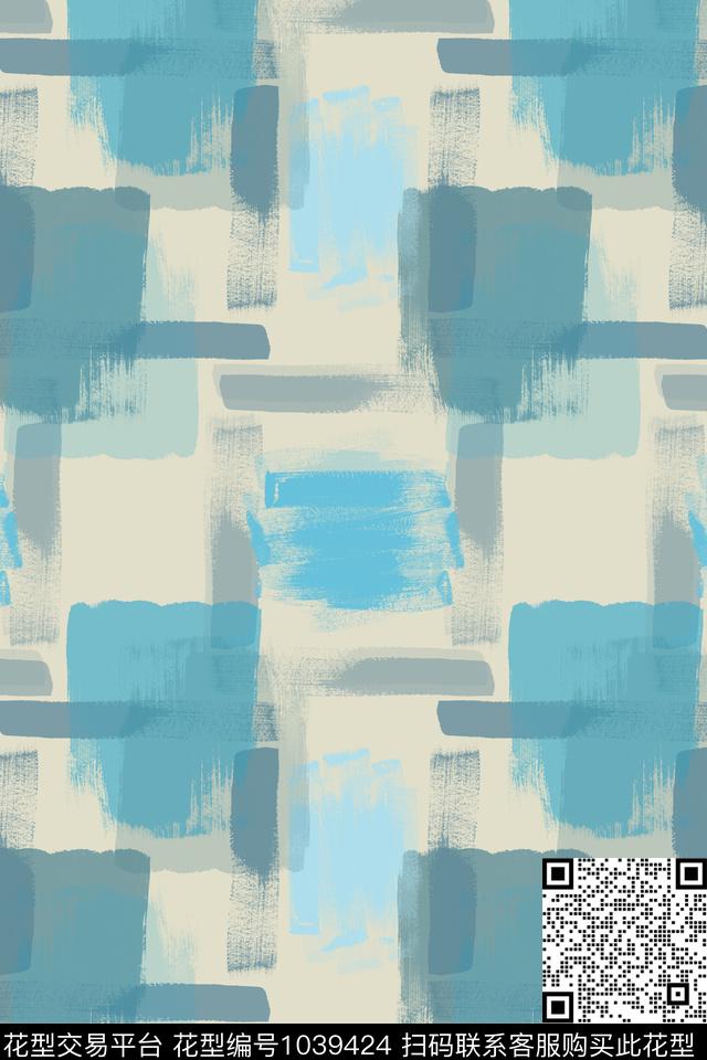 抽象色彩格子混搭手绘线条笔触数码印花华亿平台下载（图片编号: 1039424） - 瓦栏（Walan）