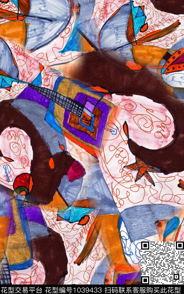 抽象笔触几何数码印花华亿平台下载（图片编号: 1039433） - 瓦栏（Walan）