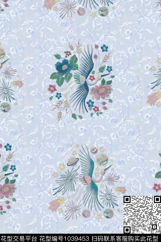 仙鹤花纹绣花华亿平台数码印花华亿平台下载（图片编号: 1039453） - 瓦栏（Walan）