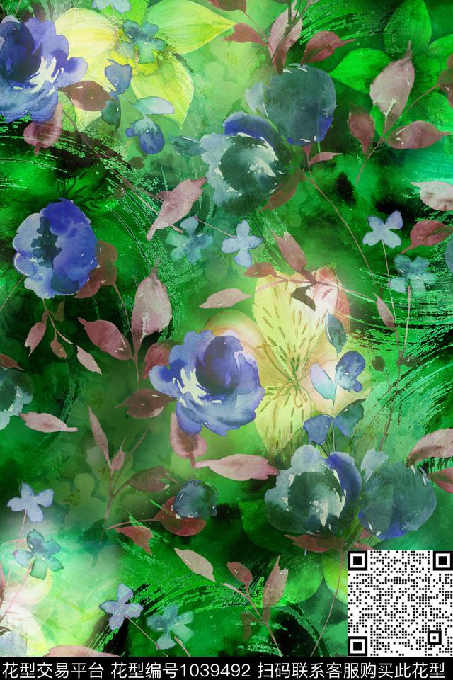 手绘花卉少女水彩花卉数码印花华亿平台下载（图片编号: 1039492） - 瓦栏（Walan）
