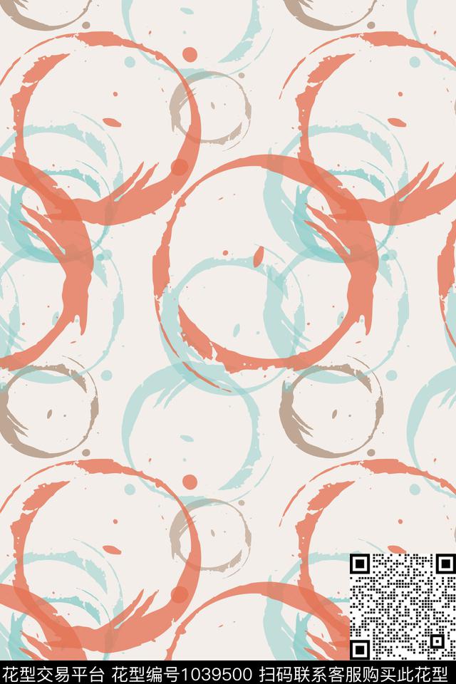 男装休闲花卉手绘线条笔触圆圈与波点传统印花华亿平台下载（图片编号: 1039500） - 瓦栏（Walan）