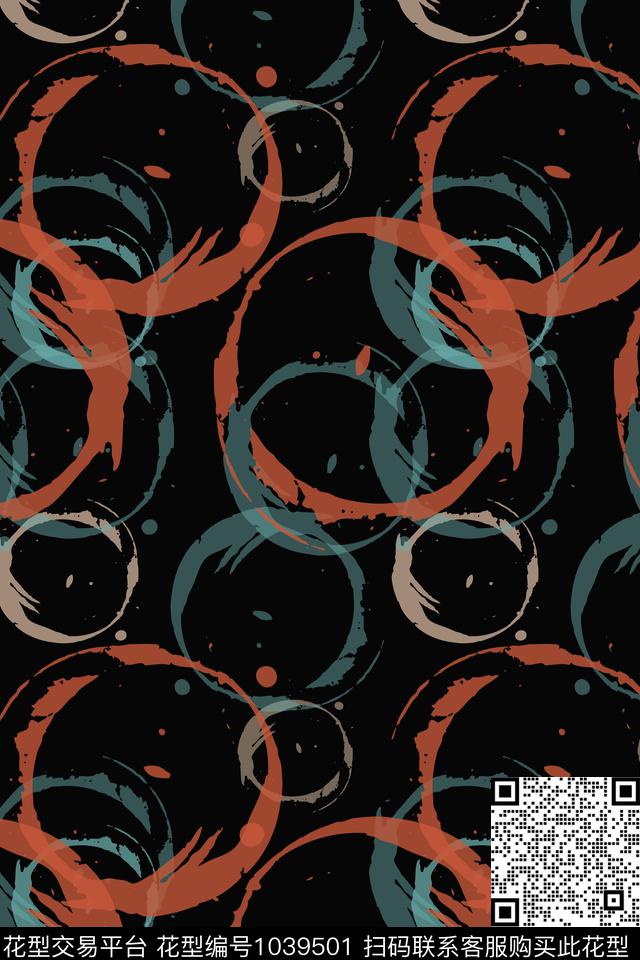 男装休闲花卉手绘线条笔触圆圈与波点传统印花华亿平台下载（图片编号: 1039501） - 瓦栏（Walan）