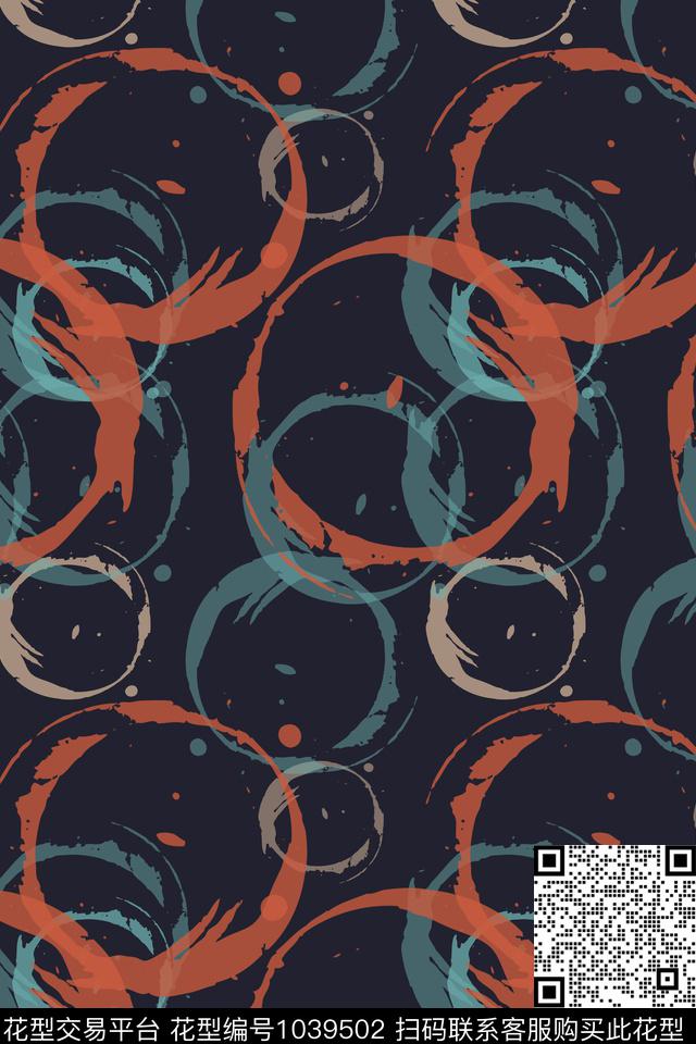 男装休闲花卉手绘线条笔触圆圈与波点传统印花华亿平台下载（图片编号: 1039502） - 瓦栏（Walan）