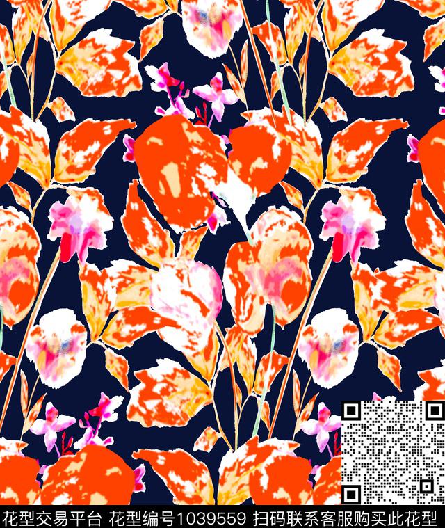 数码华亿平台彩底花卉抽象数码印花华亿平台下载（图片编号: 1039559） - 瓦栏（Walan）