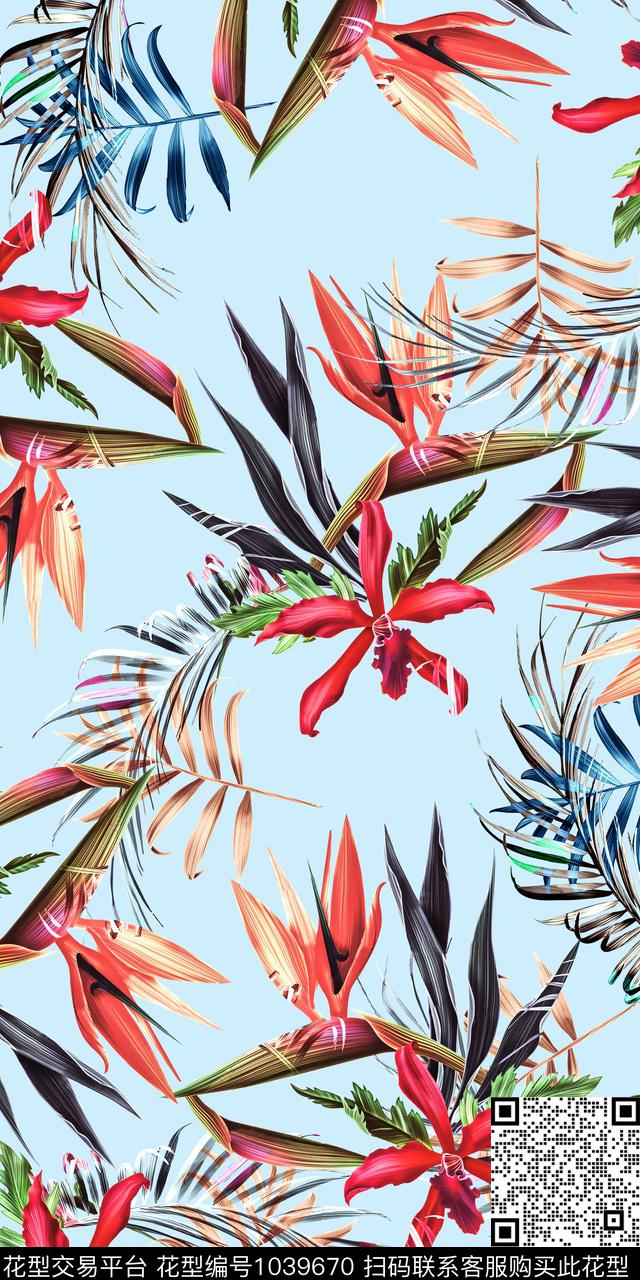水彩花卉热带华亿平台绿植树叶数码印花华亿平台下载（图片编号: 1039670） - 瓦栏（Walan）