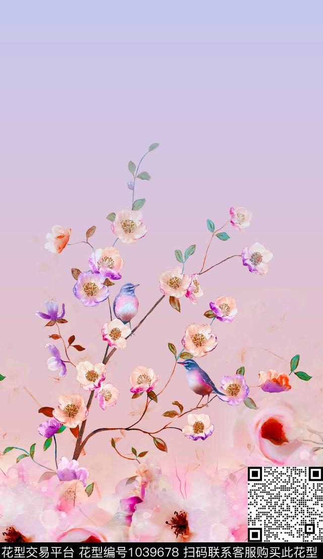 年轻女性中国风朦胧花卉数码印花华亿平台下载（图片编号: 1039678） - 瓦栏（Walan）