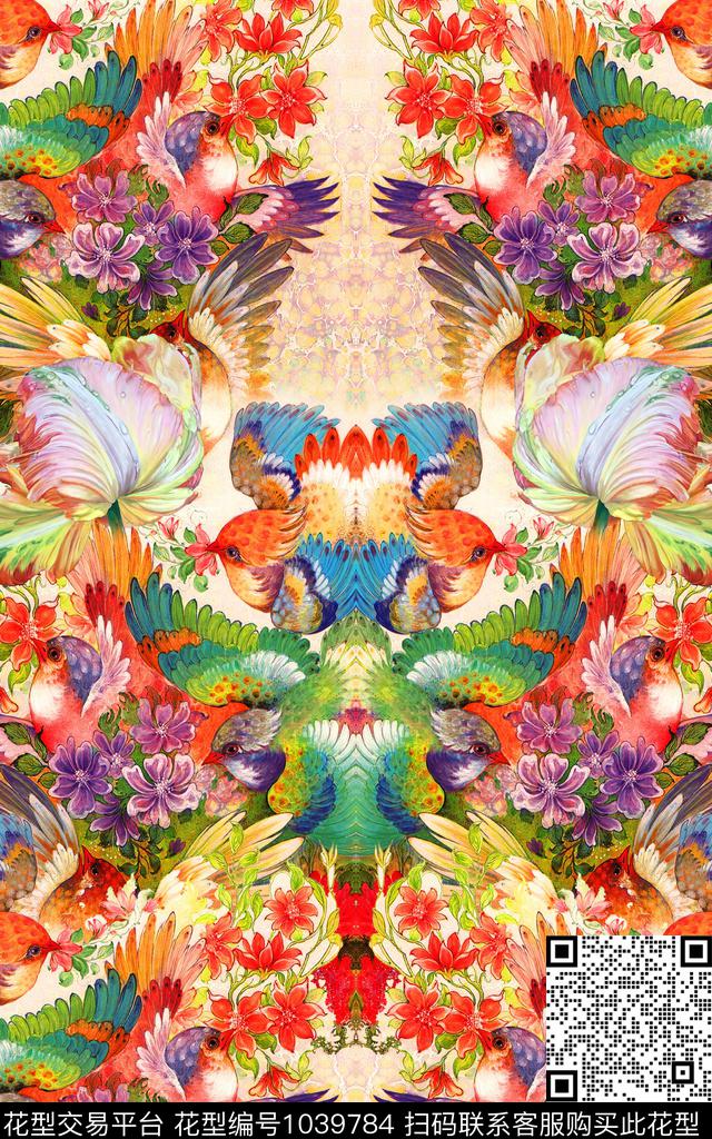 抽象羽毛花卉数码印花华亿平台下载（图片编号: 1039784） - 瓦栏（Walan）