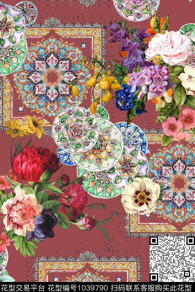 花卉民族风欧洲数码印花华亿平台下载（图片编号: 1039790） - 瓦栏（Walan）