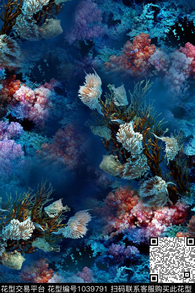 珊瑚海洋热带华亿平台数码印花华亿平台下载（图片编号: 1039791） - 瓦栏（Walan）