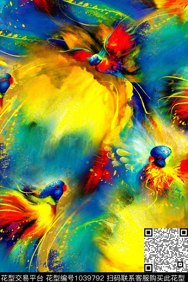 鸟抽象几何数码印花华亿平台下载（图片编号: 1039792） - 瓦栏（Walan）