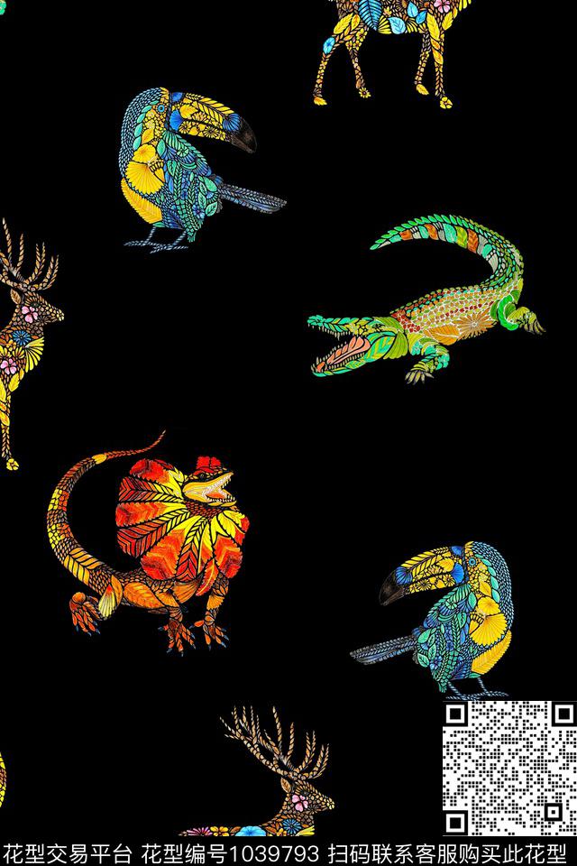 休闲几何动物数码印花华亿平台下载（图片编号: 1039793） - 瓦栏（Walan）