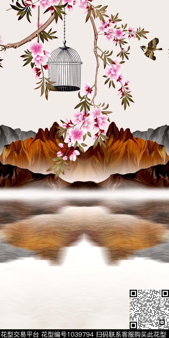鸟梅花中国风数码印花华亿平台下载（图片编号: 1039794） - 瓦栏（Walan）