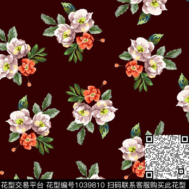 黑底花卉花卉大牌风传统印花华亿平台下载（图片编号: 1039810） - 瓦栏（Walan）