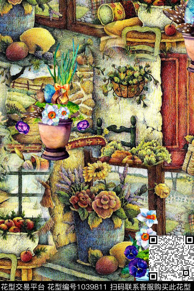 休闲风景景观手绘花卉数码印花华亿平台下载（图片编号: 1039811） - 瓦栏（Walan）